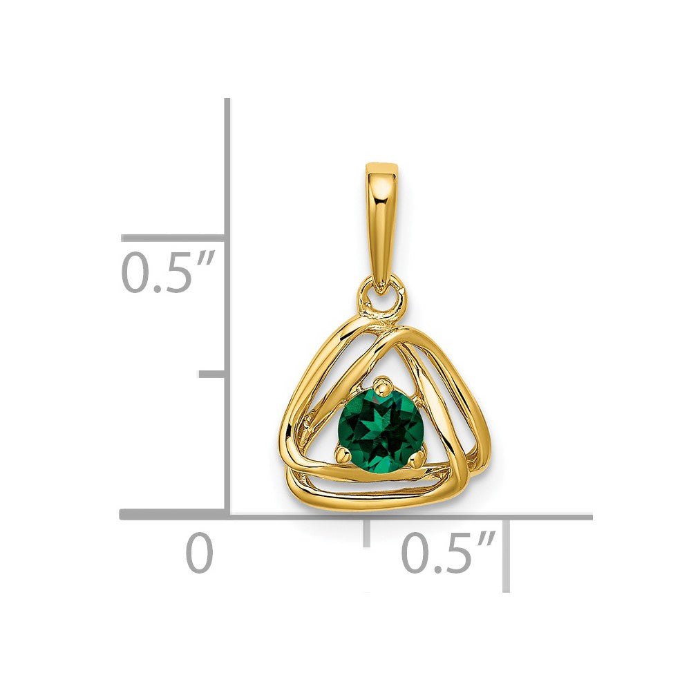 14K Yellow Gold Created Emerald Triangle Pendant