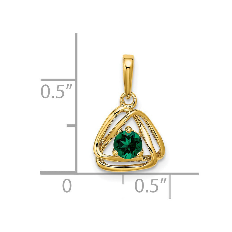 14K Yellow Gold Created Emerald Triangle Pendant