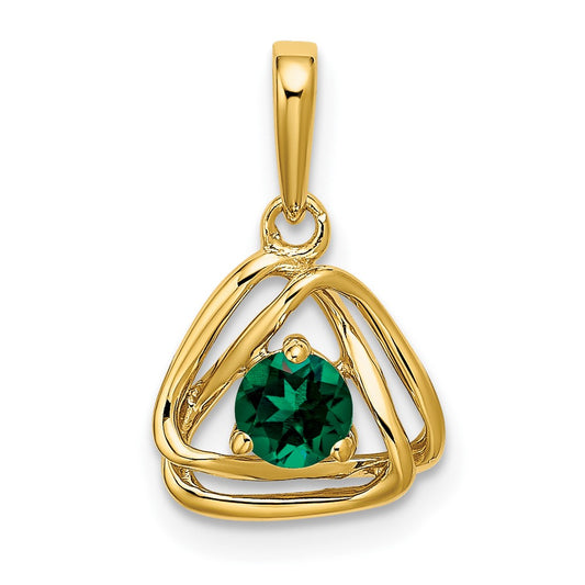 14K Yellow Gold Created Emerald Triangle Pendant