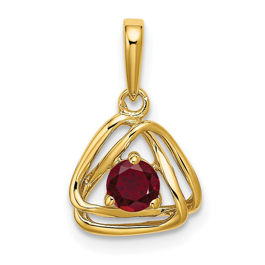14K Yellow Gold Created Ruby Triangle Pendant