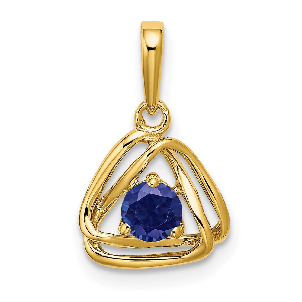 14K Yellow Gold Created Sapphire Triangle Pendant