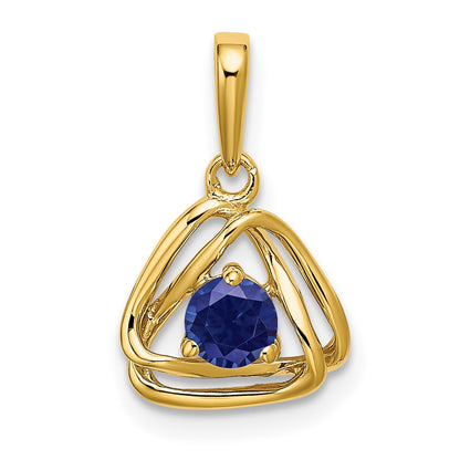 14K Yellow Gold Created Sapphire Triangle Pendant