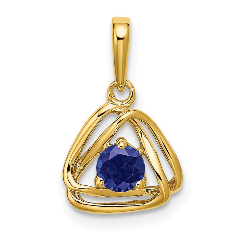 14K Yellow Gold Created Sapphire Triangle Pendant