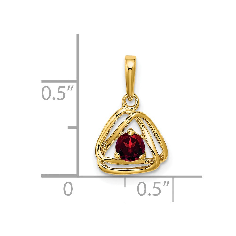 14K Yellow Gold Garnet Triangle Pendant