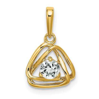 14K Yellow Gold White Topaz Triangle Pendant