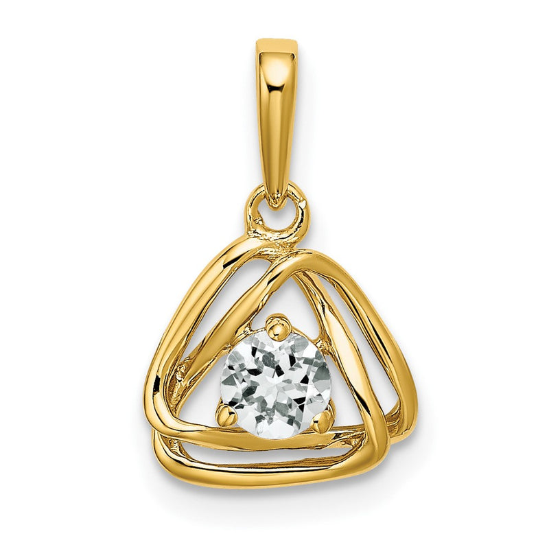 14K Yellow Gold White Topaz Triangle Pendant