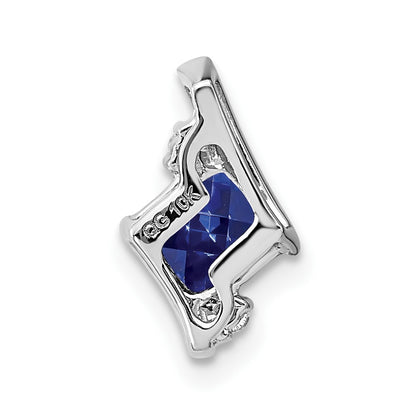 Sterling Silver Antique Cushion Cr. Sapphire and Real Diamond Pendant