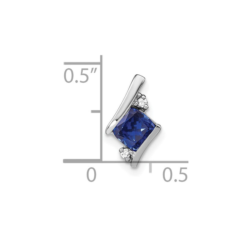 Sterling Silver Antique Cushion Cr. Sapphire and Real Diamond Pendant