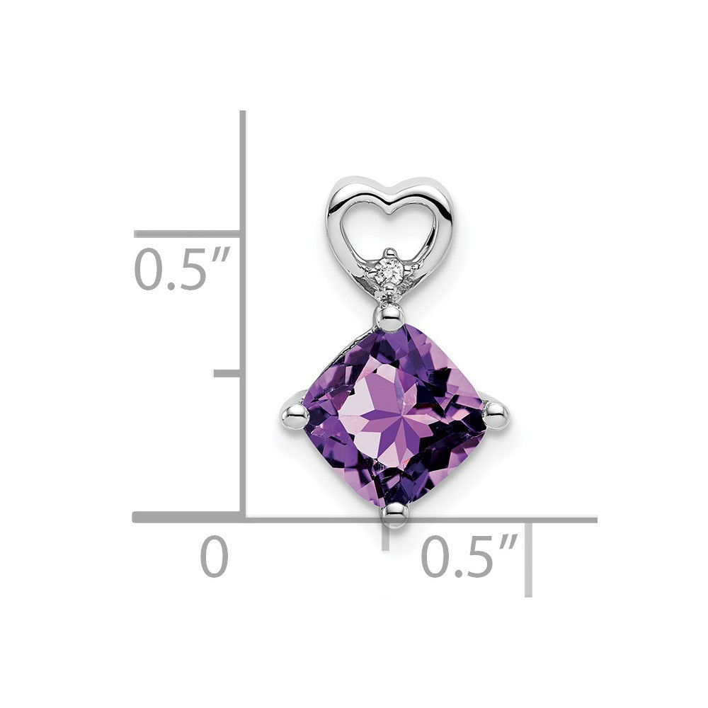 14k White Gold Amethyst and Real Diamond Heart Chain Slide