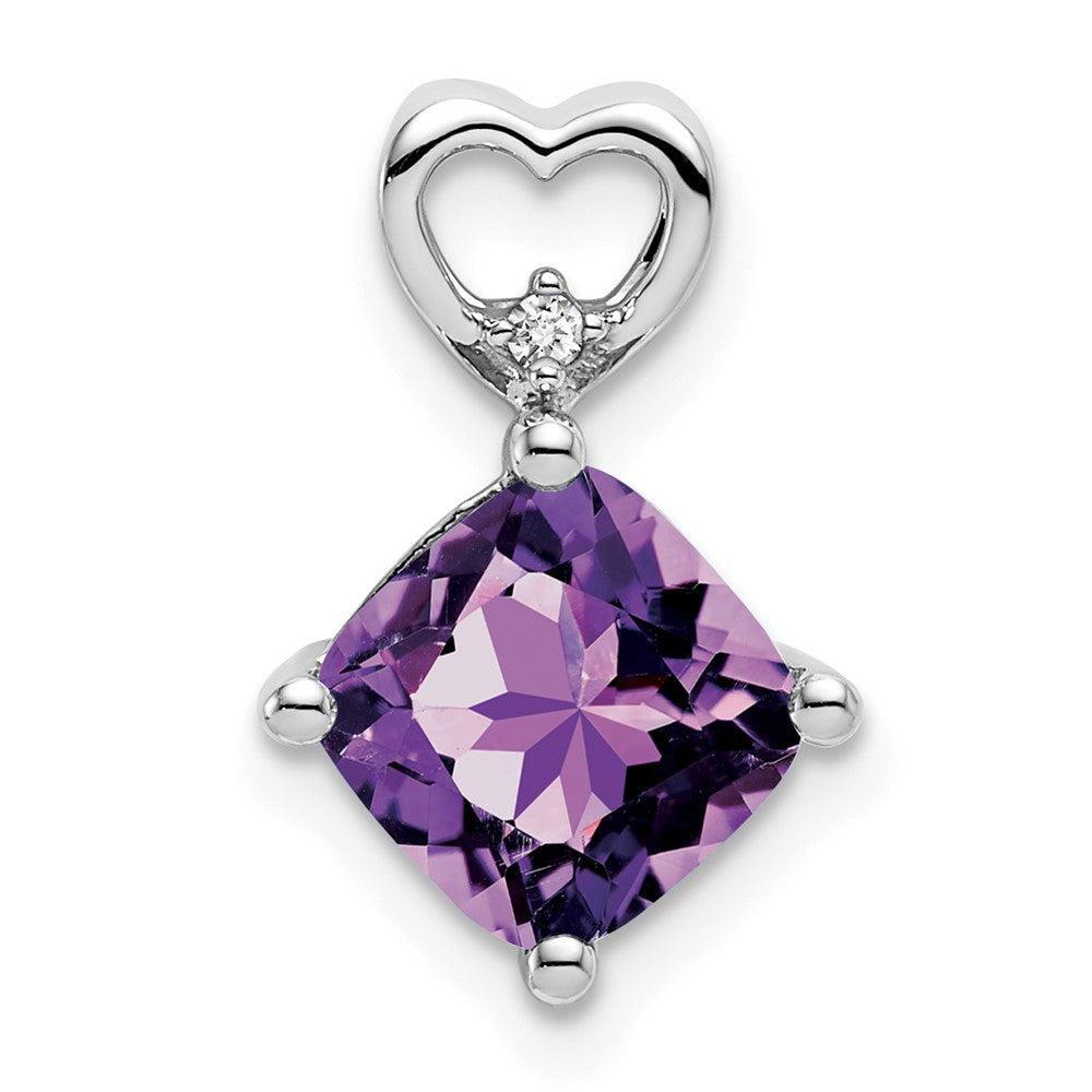14k White Gold Amethyst and Real Diamond Heart Chain Slide
