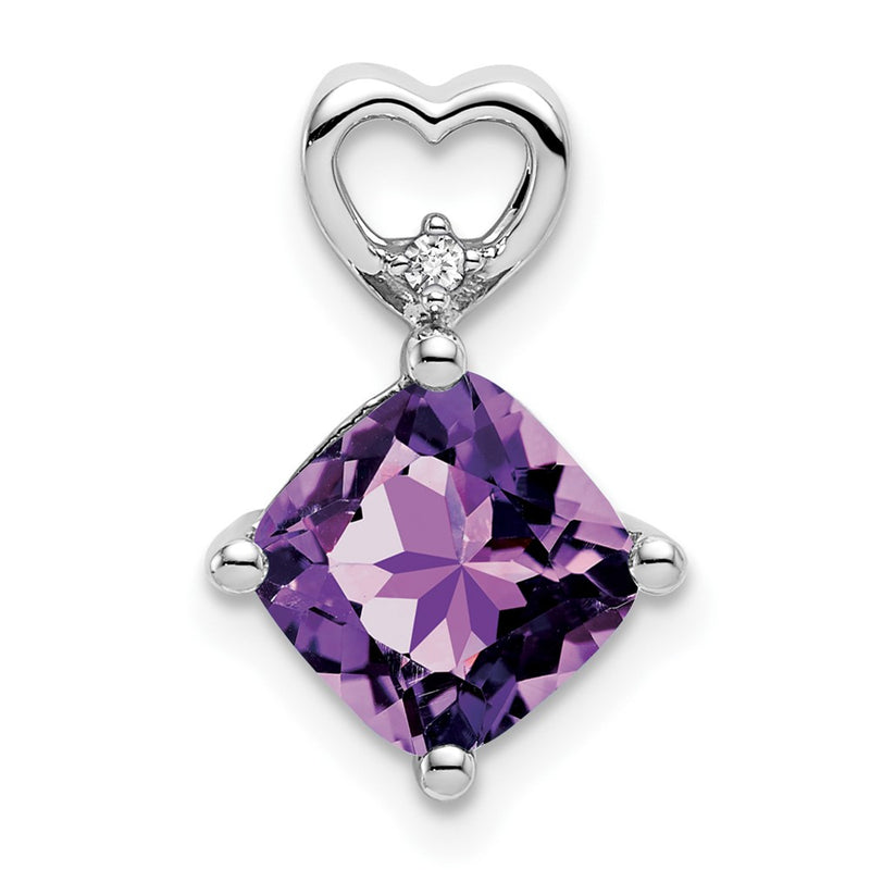 14k White Gold Amethyst and Real Diamond Heart Chain Slide