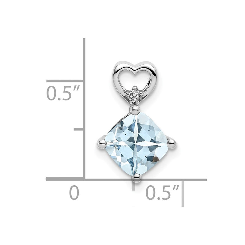 14k White Gold Aquamarine and Real Diamond Heart Chain Slide