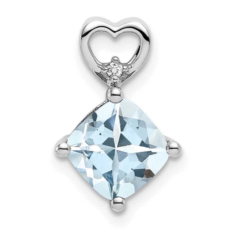 14k White Gold Aquamarine and Real Diamond Heart Chain Slide