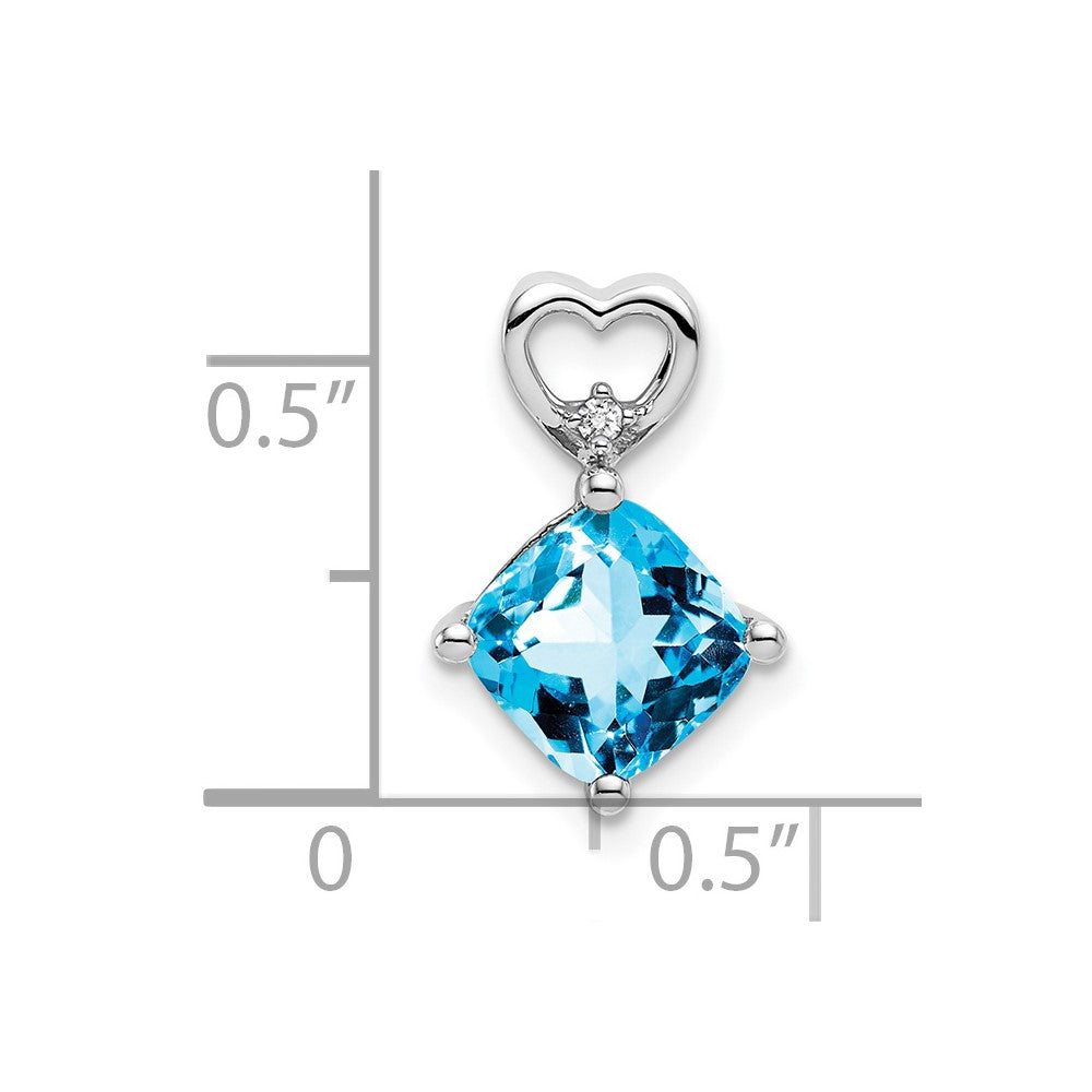 14k White Gold Blue Topaz and Real Diamond Heart Chain Slide