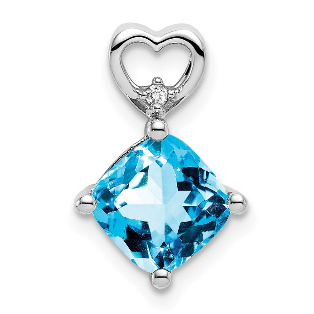 14k White Gold Blue Topaz and Real Diamond Heart Chain Slide