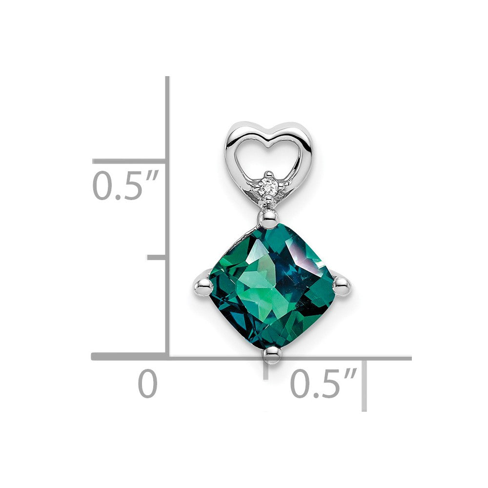 14k White Gold Created Alexandrite and Real Diamond Heart Chain Slide