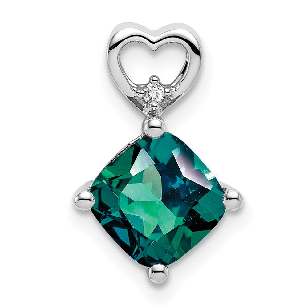 14k White Gold Created Alexandrite and Real Diamond Heart Chain Slide
