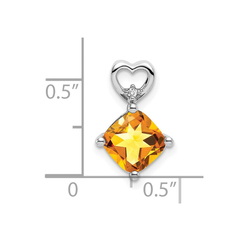 14k White Gold Citrine and Real Diamond Heart Chain Slide