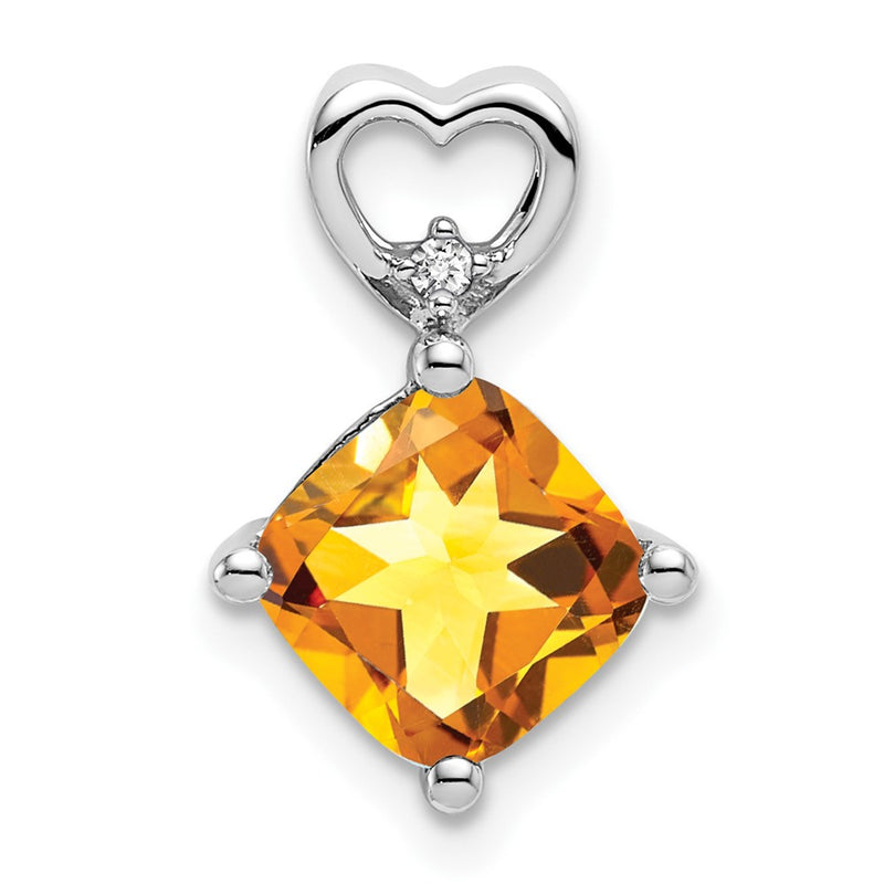 14k White Gold Citrine and Real Diamond Heart Chain Slide