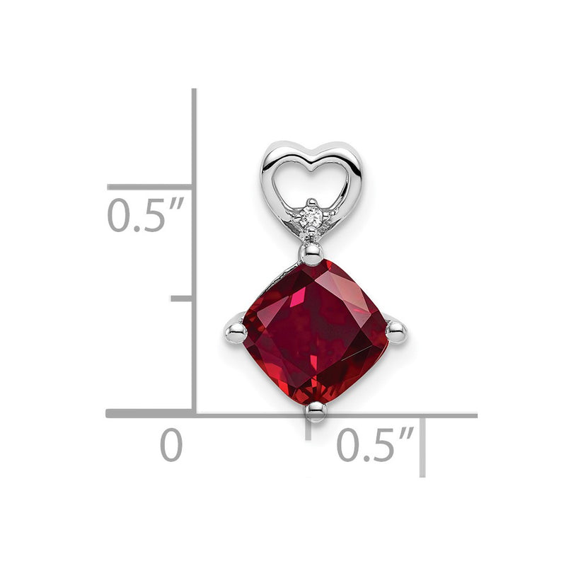 14k White Gold Created Ruby and Real Diamond Heart Chain Slide