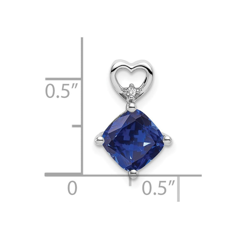 14k White Gold Created Sapphire and Real Diamond Heart Chain Slide
