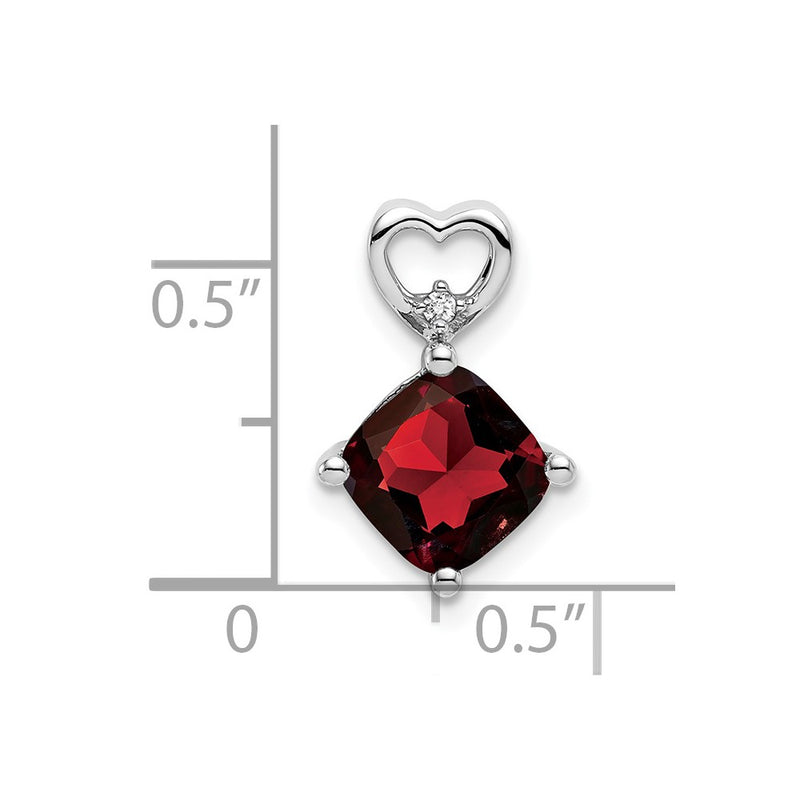 14k White Gold Garnet and Real Diamond Heart Chain Slide