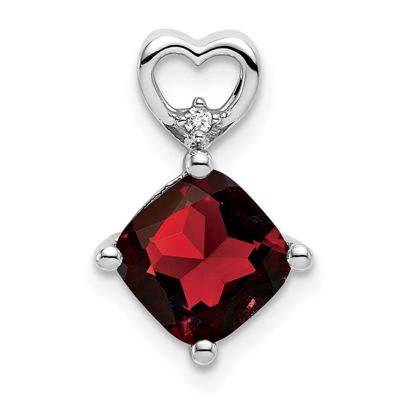 14k White Gold Garnet and Real Diamond Heart Chain Slide