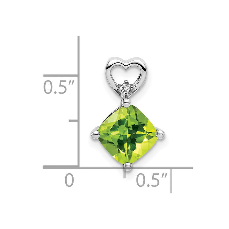 14k White Gold Peridot and Real Diamond Heart Chain Slide