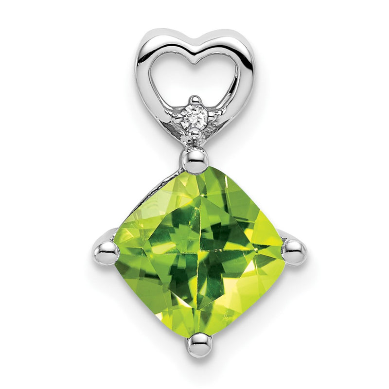 14k White Gold Peridot and Real Diamond Heart Chain Slide