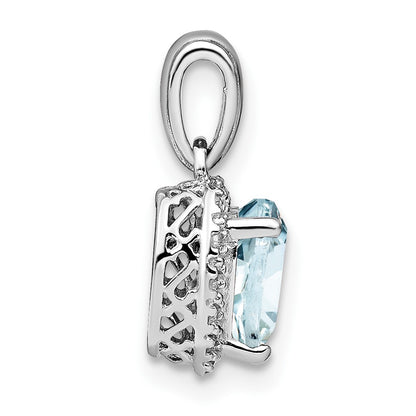 Sterling Silver Aquamarine and Real Diamond Pendant