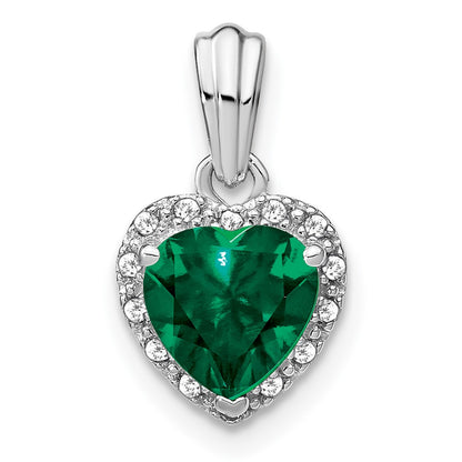 Sterling Silver Created Emerald and Real Diamond Pendant