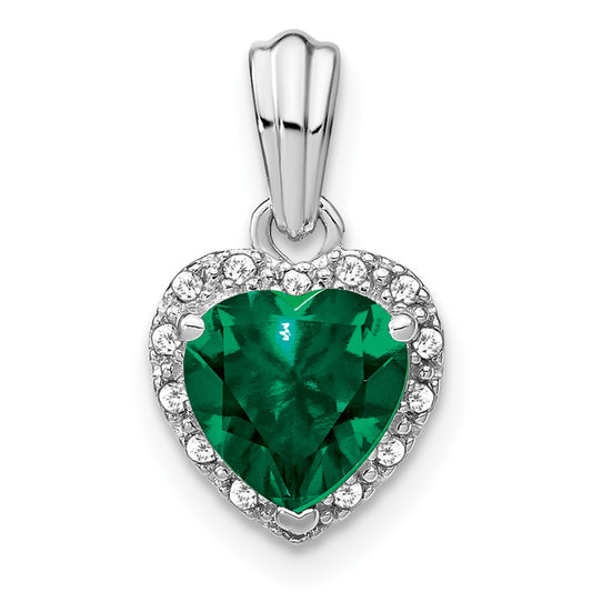 Sterling Silver Created Emerald and Real Diamond Pendant