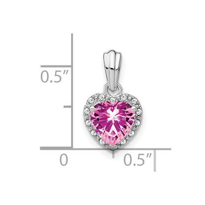 Sterling Silver Created Pink Sapphire and Real Diamond Pendant