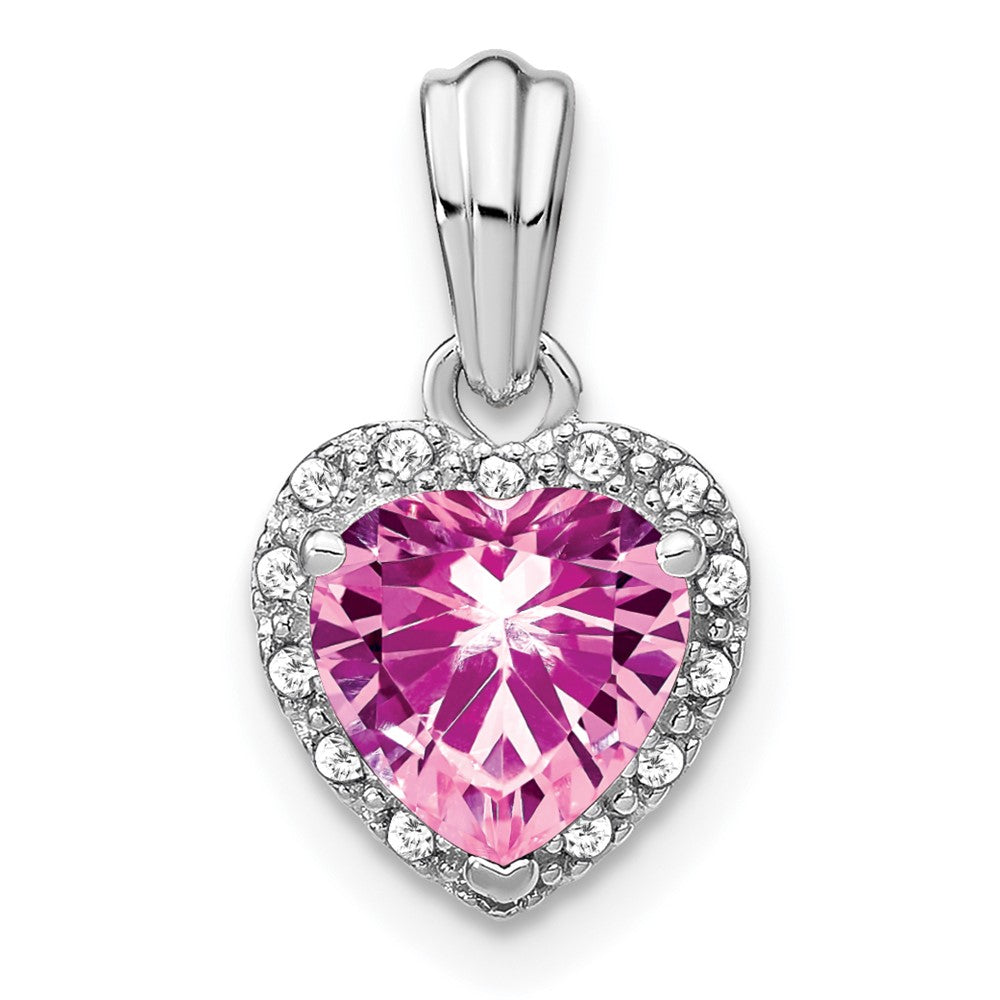 Sterling Silver Created Pink Sapphire and Real Diamond Pendant