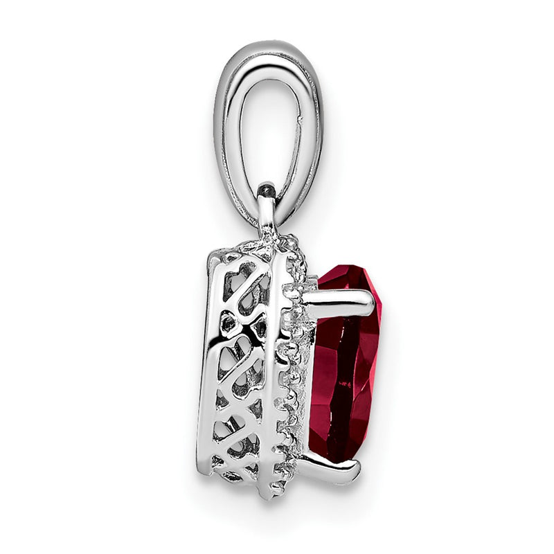 Sterling Silver Created Ruby and Real Diamond Pendant