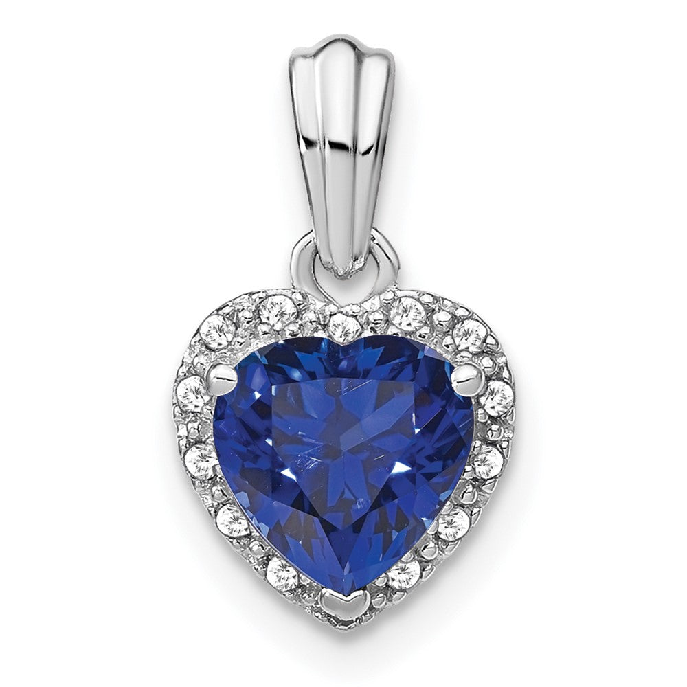 Sterling Silver Created Sapphire and Real Diamond Pendant