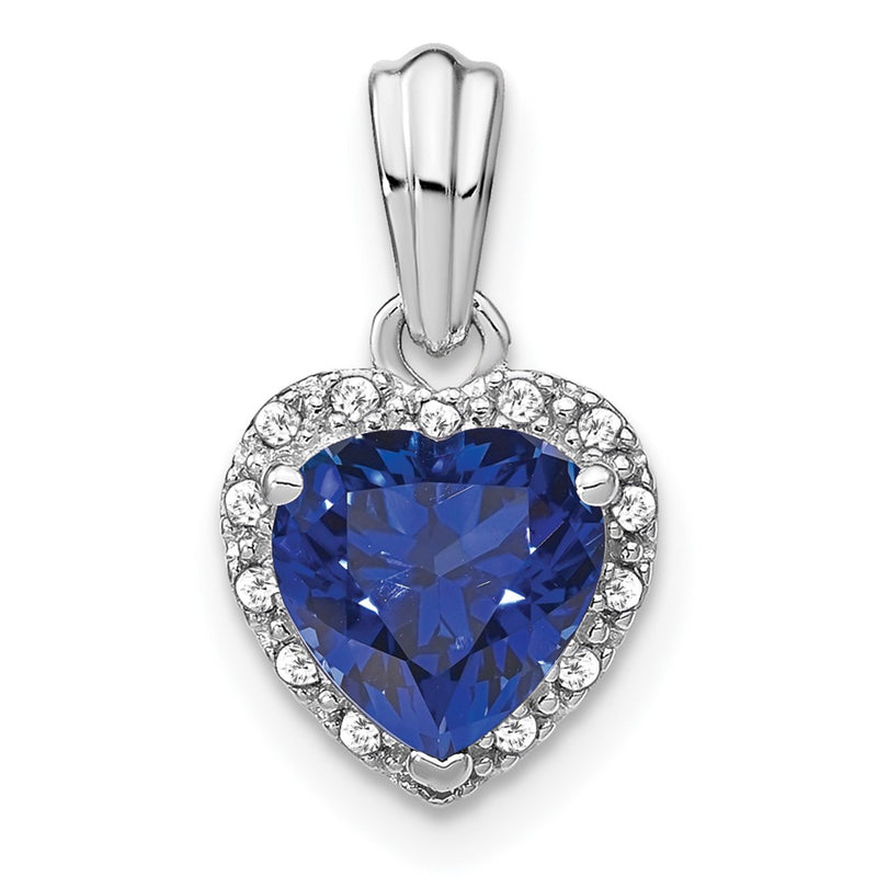Sterling Silver Created Sapphire and Real Diamond Pendant