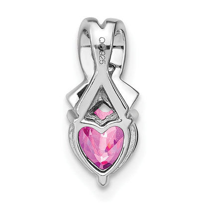 Sterling Silver Created Pink Sapphire and Real Diamond Pendant