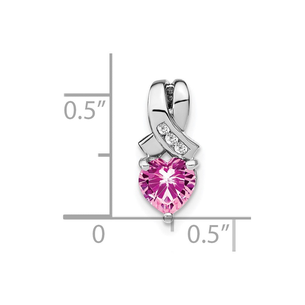 Sterling Silver Created Pink Sapphire and Real Diamond Pendant