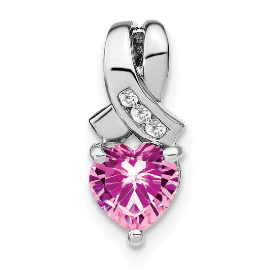 Sterling Silver Created Pink Sapphire and Real Diamond Pendant