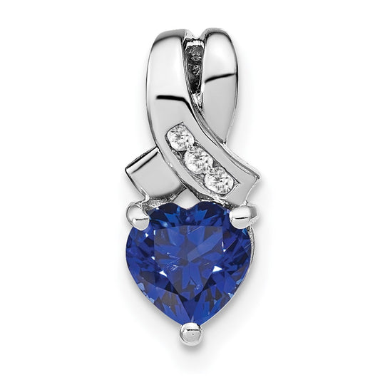 Sterling Silver Created Sapphire and Real Diamond Pendant
