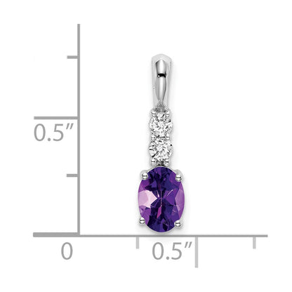 14k White Gold Oval Amethyst and Real Diamond Pendant