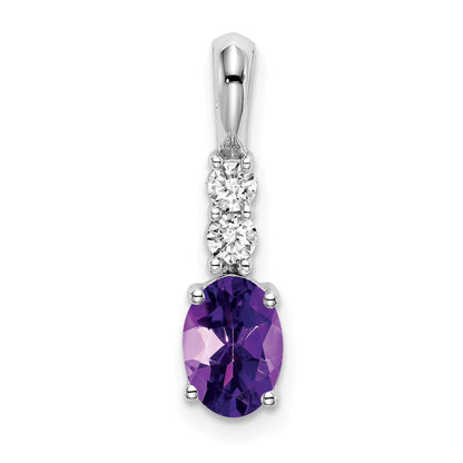 14k White Gold Oval Amethyst and Real Diamond Pendant