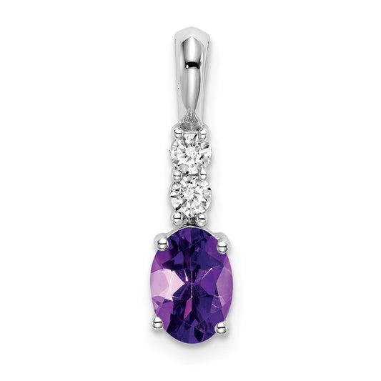 14k White Gold Oval Amethyst and Real Diamond Pendant