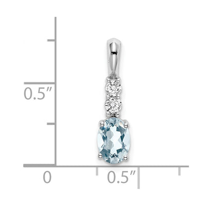 14k White Gold Oval Aquamarine and Real Diamond Pendant