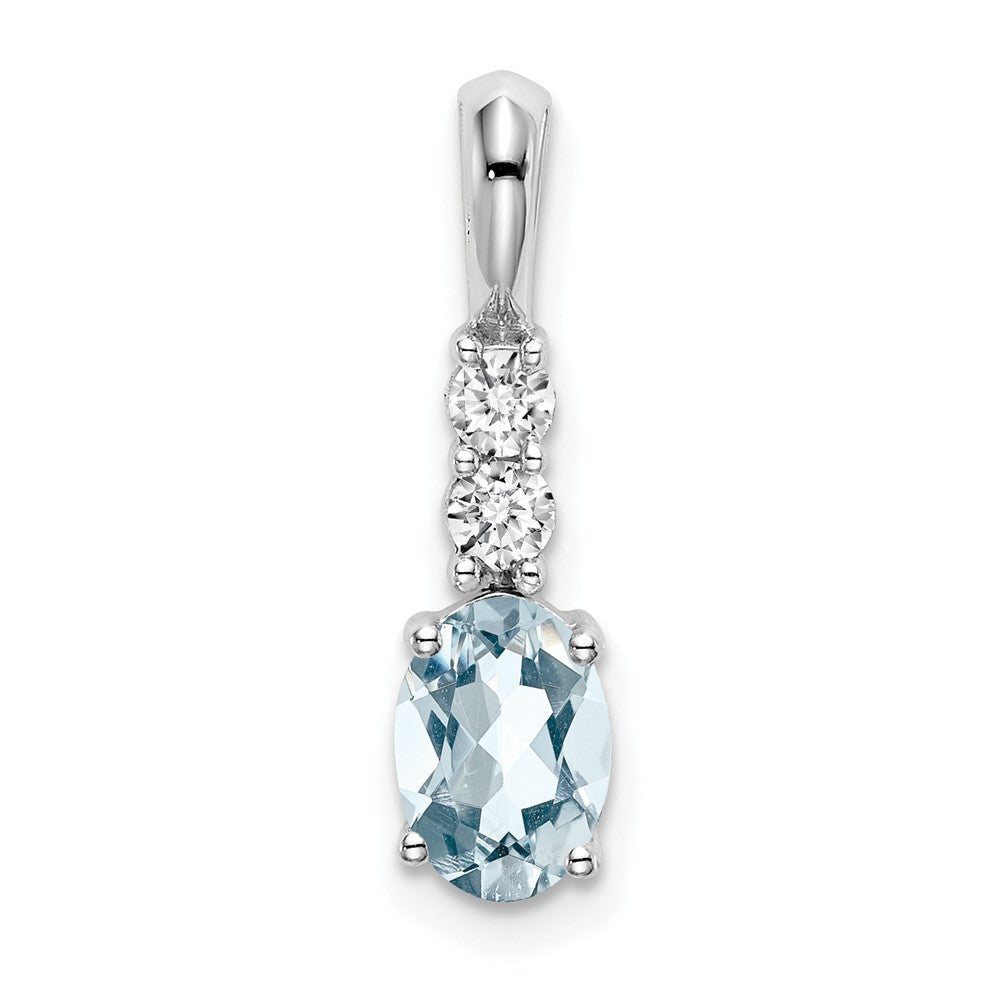 14k White Gold Oval Aquamarine and Real Diamond Pendant