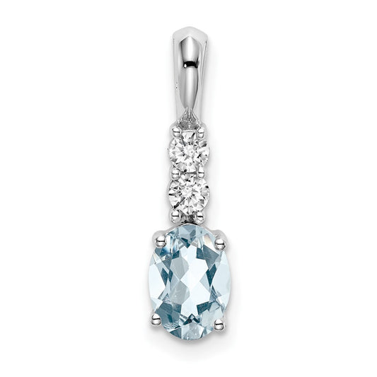 14k White Gold Oval Aquamarine and Real Diamond Pendant