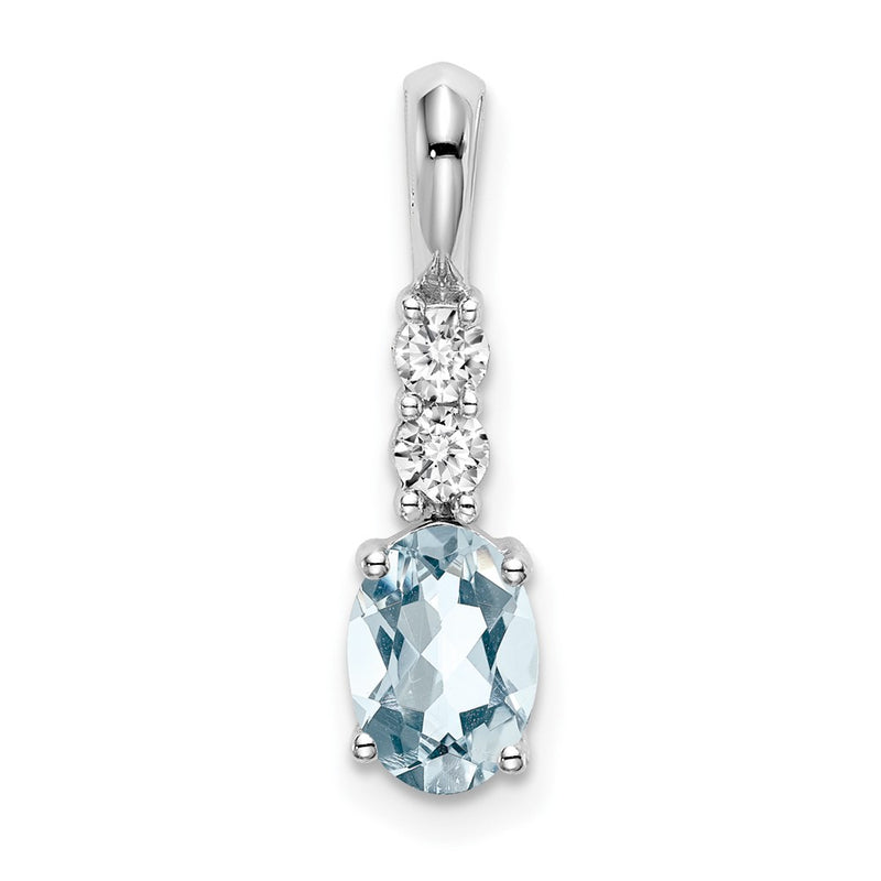 14k White Gold Oval Aquamarine and Real Diamond Pendant