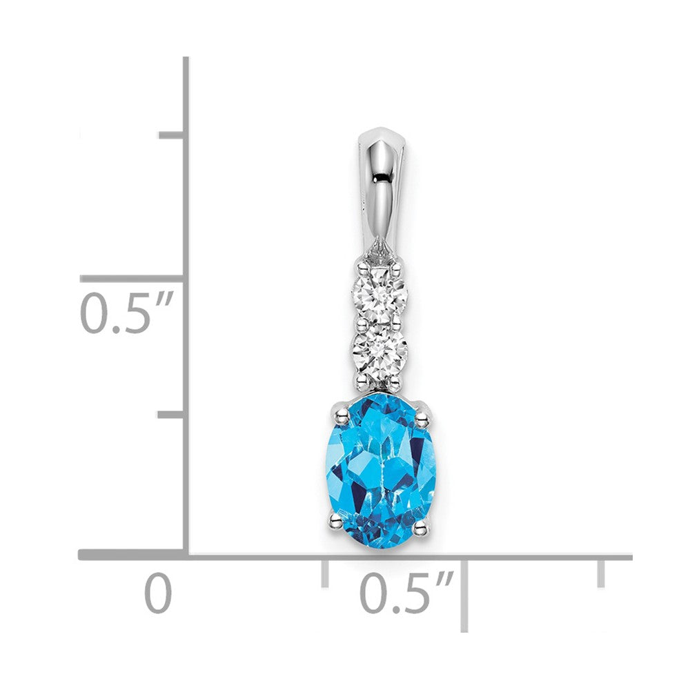 14k White Gold Oval Blue Topaz and Real Diamond Pendant