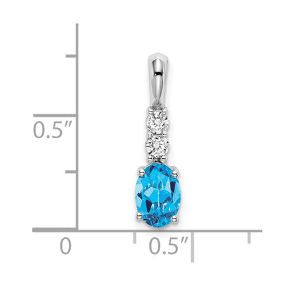 14k White Gold Oval Blue Topaz and Real Diamond Pendant